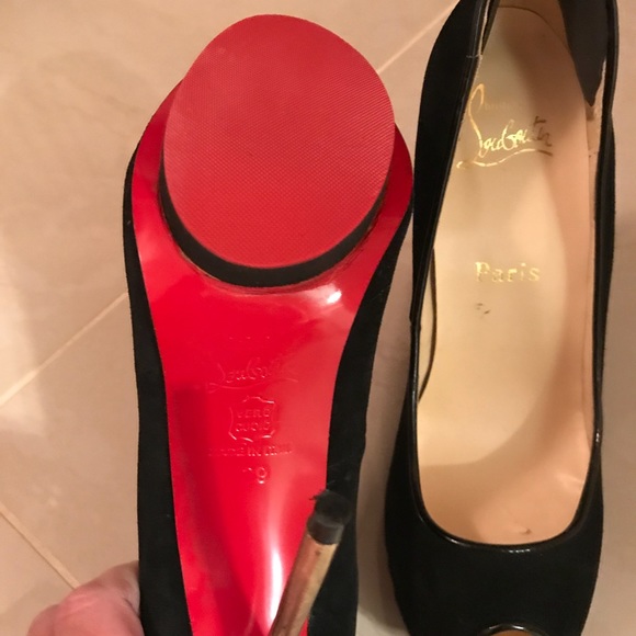 Christian Louboutin Black Suede Peep Toe Pumps - Picture 3 of 8